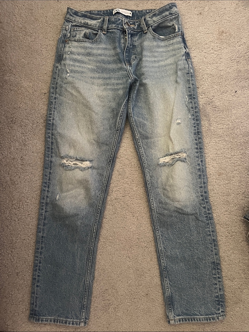 Zara Distressed Light Blue Denim Jeans